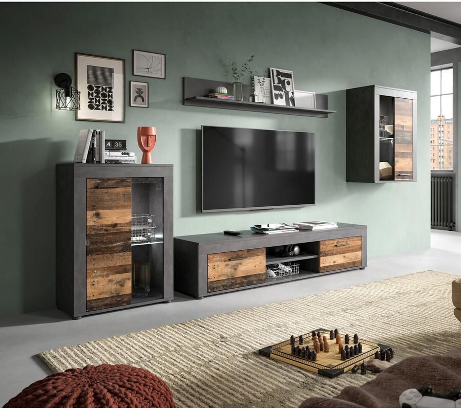 INOSIGN Wandmeubel Aosta 4-delig bestaande uit: 2x vitrinekast lowboard & wandplank (4-delig)