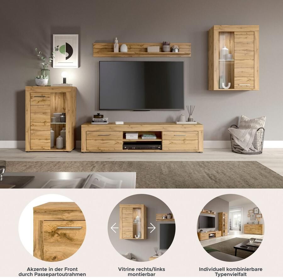 INOSIGN Wandmeubel Aosta 4-delig bestaande uit: 2x vitrinekast lowboard & wandplank (4-delig) - Foto 3