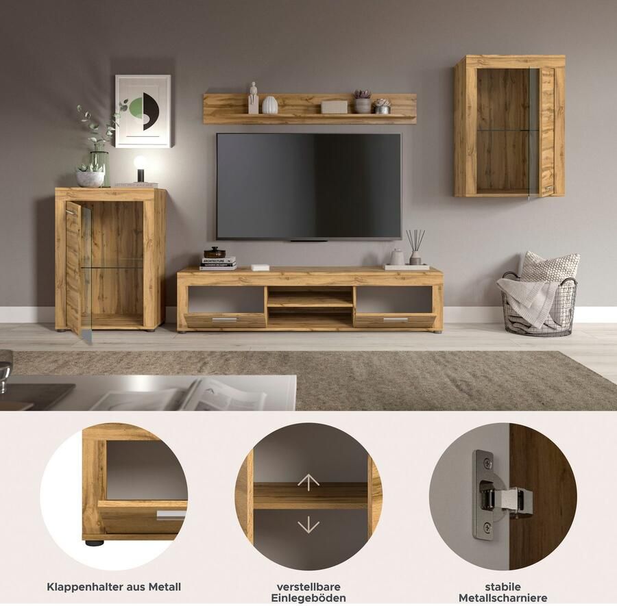 INOSIGN Wandmeubel Aosta 4-delig bestaande uit: 2x vitrinekast lowboard & wandplank (4-delig) - Foto 4