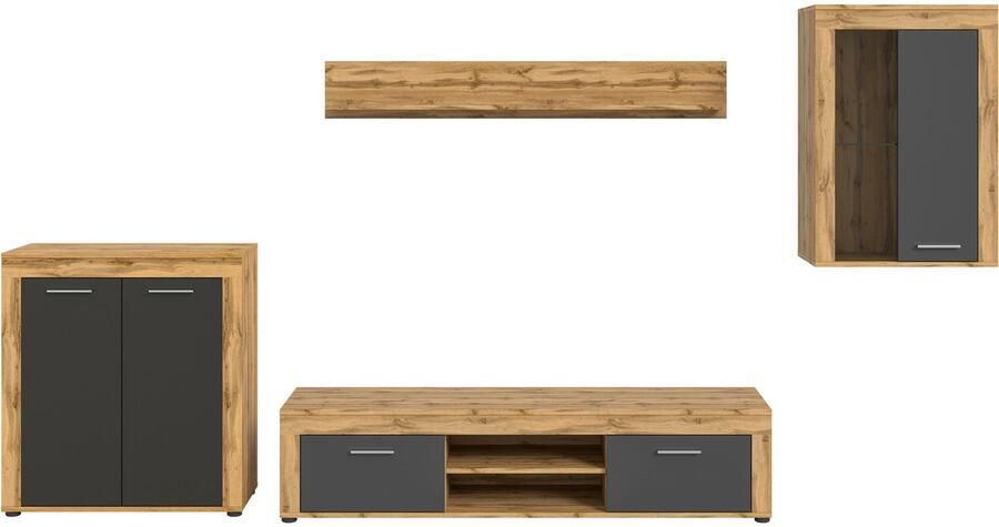 INOSIGN Wandmeubel Aosta 4-delig bestaande uit: highboard lowboard wandplank & vitrinekast (4-delig) - Foto 3