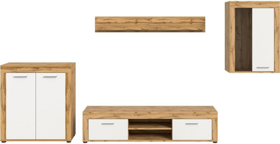 INOSIGN Wandmeubel Aosta 4-delig bestaande uit: highboard lowboard wandplank & vitrinekast (4-delig) - Foto 4