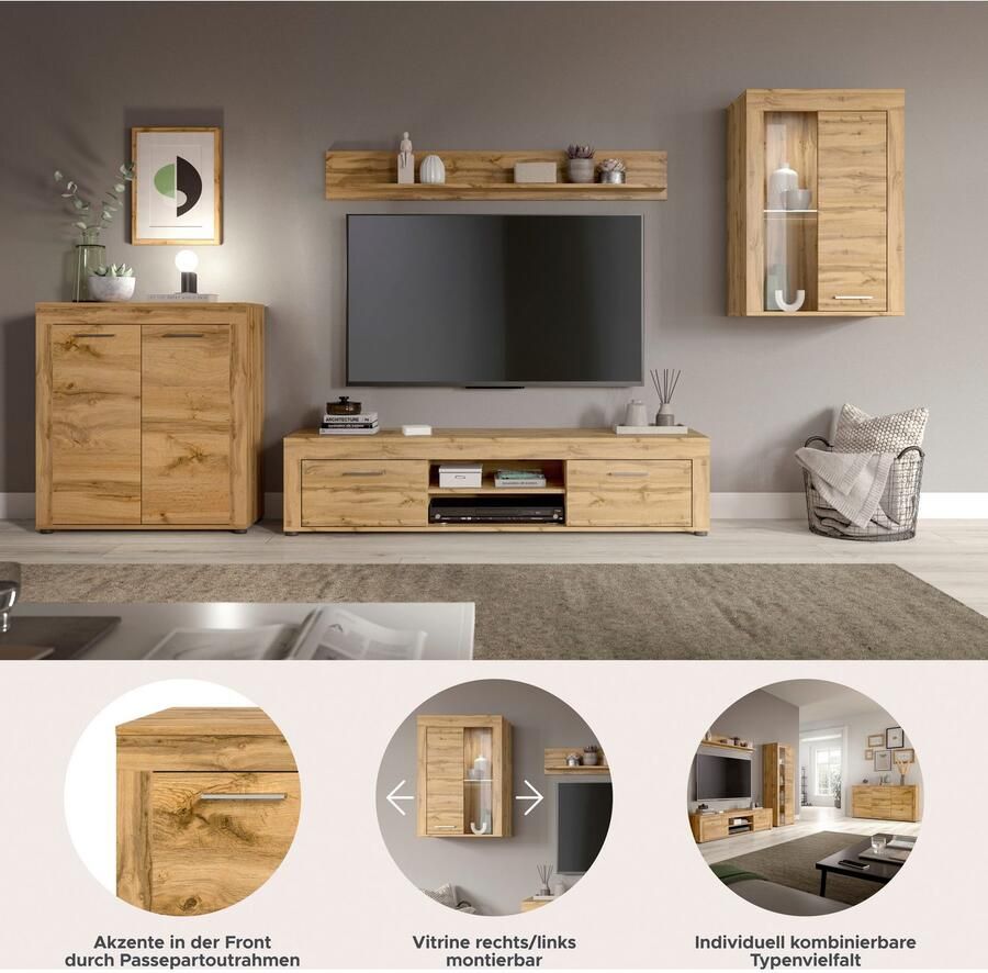 INOSIGN Wandmeubel Aosta 4-delig bestaande uit: highboard lowboard wandplank & vitrinekast (4-delig) - Foto 3