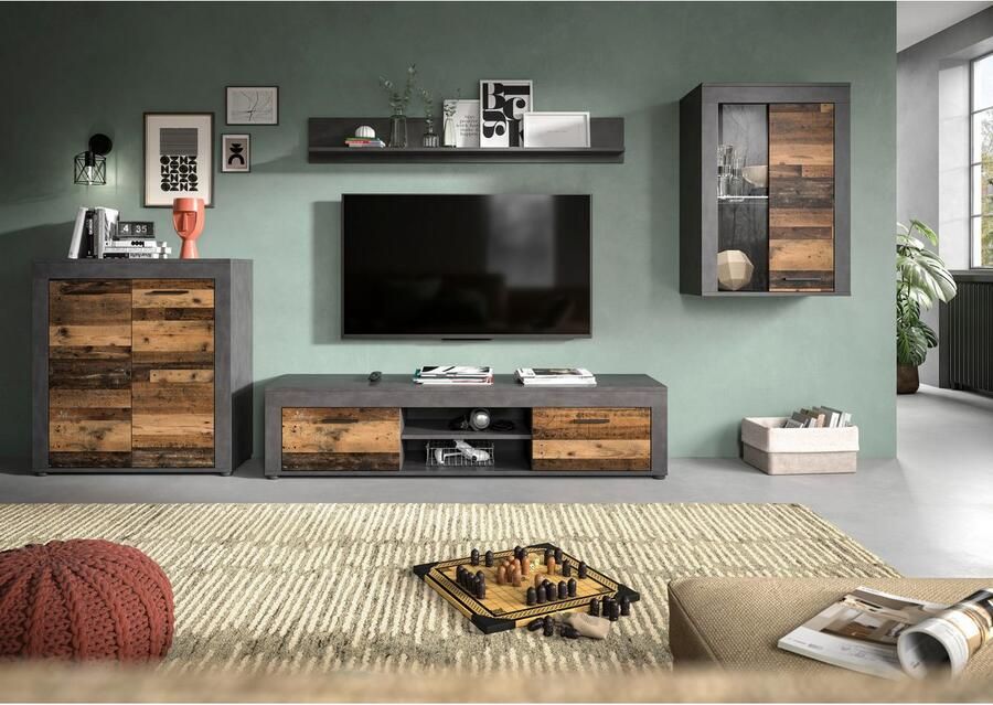 INOSIGN Wandmeubel Aosta 4-delig bestaande uit: highboard lowboard wandplank & vitrinekast (4-delig) - Foto 2