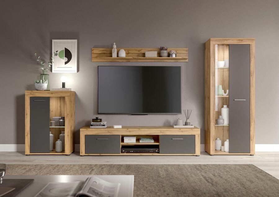 INOSIGN Wandmeubel Aosta 4-delig bestaande uit: vitrinekast lowboard wandplank & hoge vitrinekast (4 stuks) - Foto 4