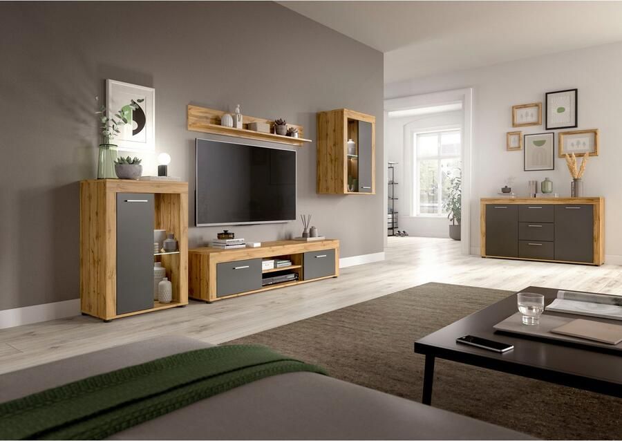 INOSIGN Wandmeubel Aosta 4-delig bestaande uit: 2x vitrinekast lowboard & wandplank (4-delig)