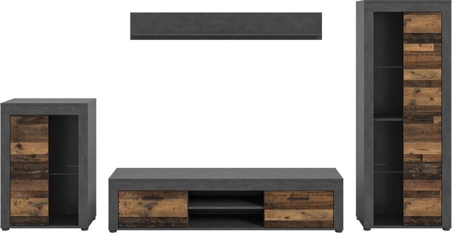 INOSIGN Wandmeubel Aosta 4-delig bestaande uit: vitrinekast lowboard wandplank & hoge vitrinekast (4 stuks) - Foto 7