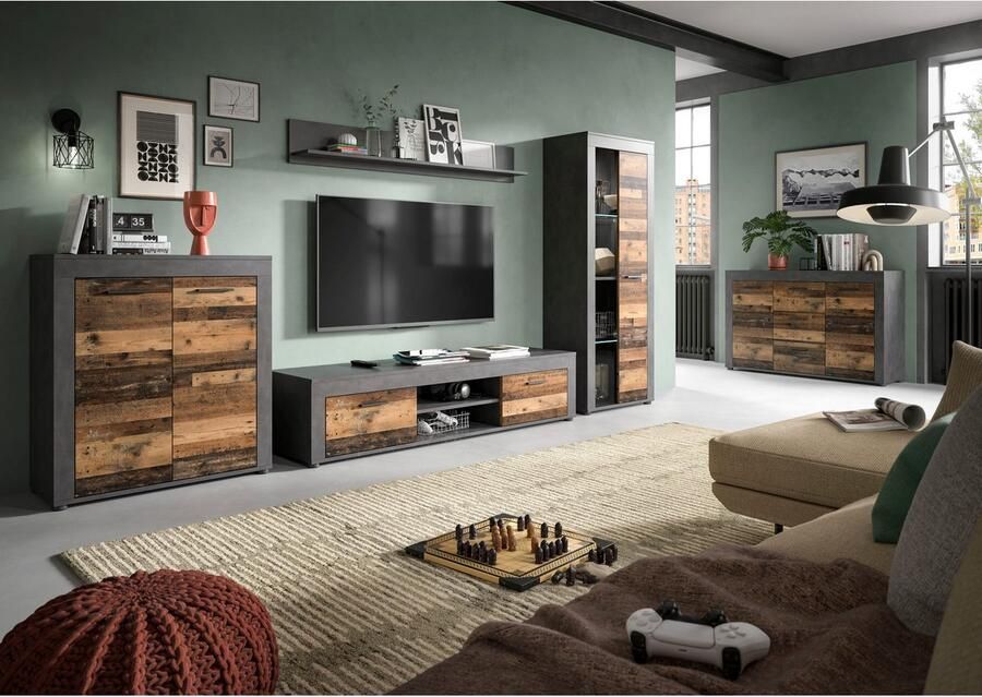 INOSIGN Wandmeubel Aosta 4-delig bestaande uit: vitrinekast lowboard wandplank & hoge vitrinekast (4 stuks)