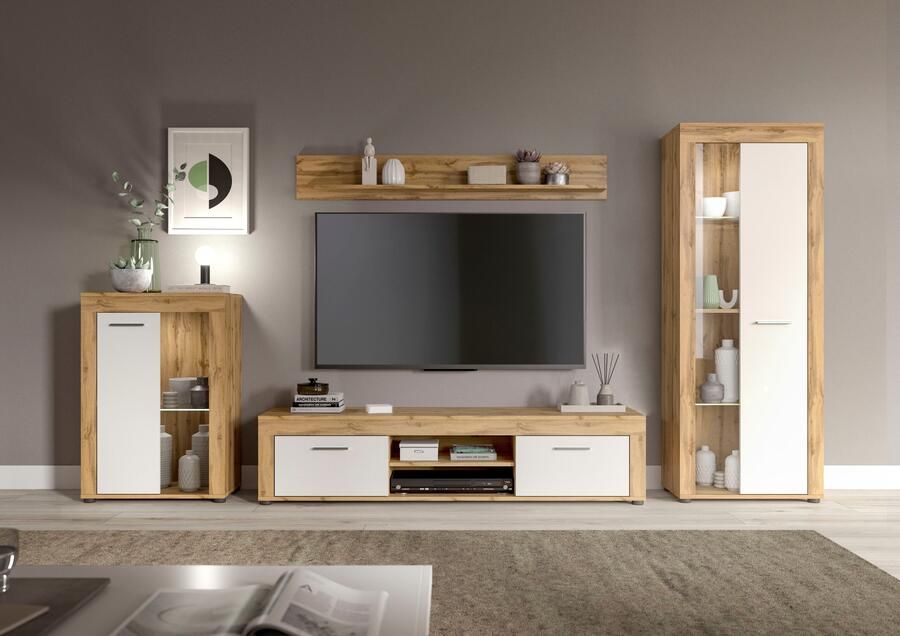 INOSIGN Wandmeubel Aosta 4-delig bestaande uit: vitrinekast lowboard wandplank & hoge vitrinekast (4 stuks) - Foto 5