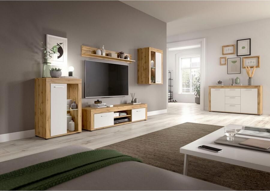 INOSIGN Wandmeubel Aosta 4-delig bestaande uit: 2x vitrinekast lowboard & wandplank (4-delig)