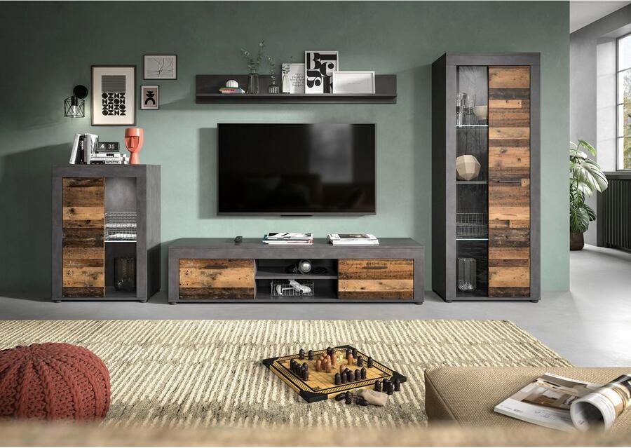 INOSIGN Wandmeubel Aosta 4-delig bestaande uit: vitrinekast lowboard wandplank & hoge vitrinekast (4 stuks) - Foto 2