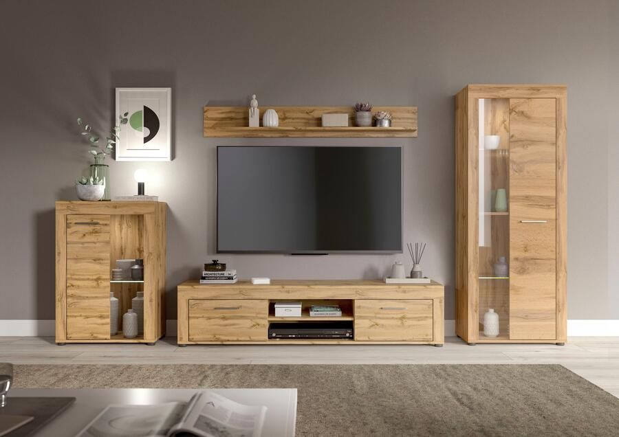 INOSIGN Wandmeubel Aosta 4-delig bestaande uit: vitrinekast lowboard wandplank & hoge vitrinekast (4 stuks) - Foto 12