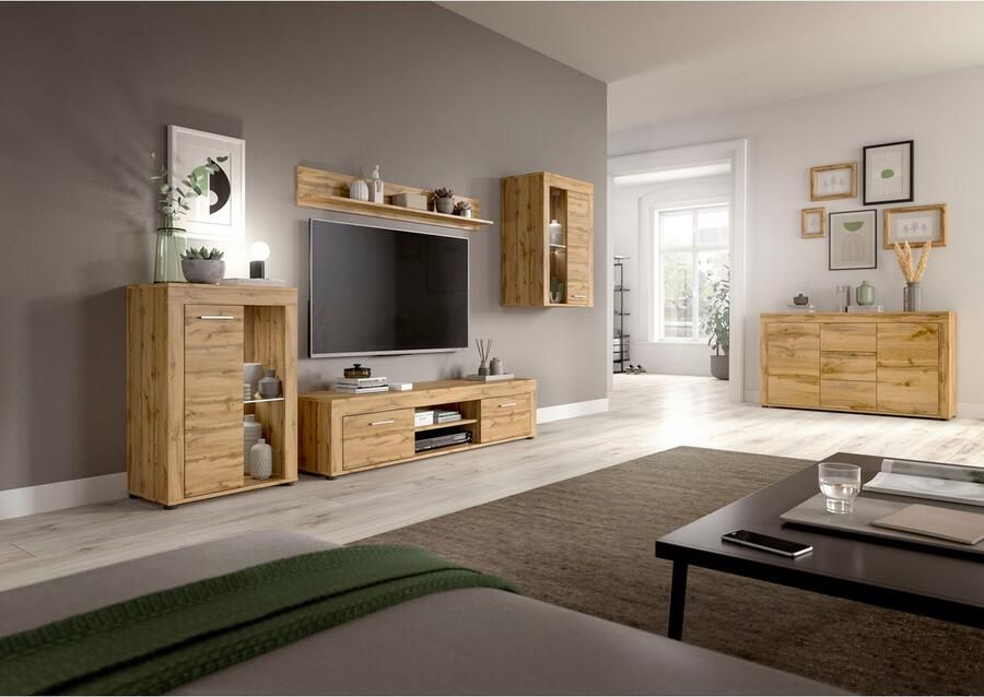 INOSIGN Wandmeubel Aosta 4-delig bestaande uit: vitrinekast lowboard wandplank & hoge vitrinekast (4 stuks) - Foto 7