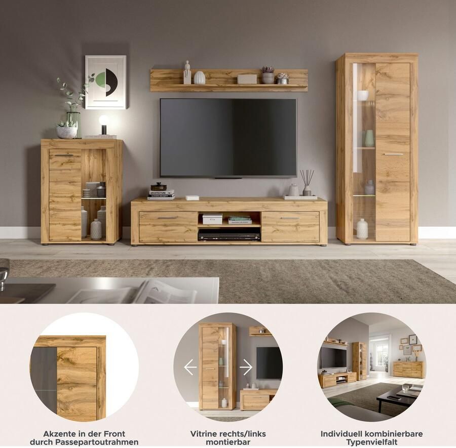 INOSIGN Wandmeubel Aosta 4-delig bestaande uit: vitrinekast lowboard wandplank & hoge vitrinekast (4 stuks) - Foto 3