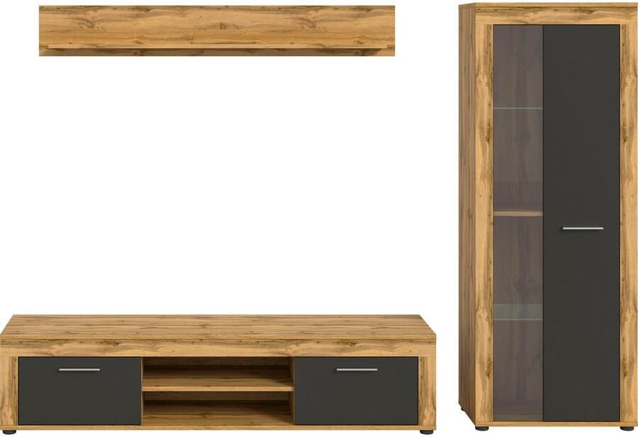 INOSIGN Wandmeubel Aosta Breedte 235cm bestaand uit Lowboard Wandplank Vitrine Woonwand combinatie opbouwwand meubelset kastwand meubelcombi (3 stuks) - Foto 7