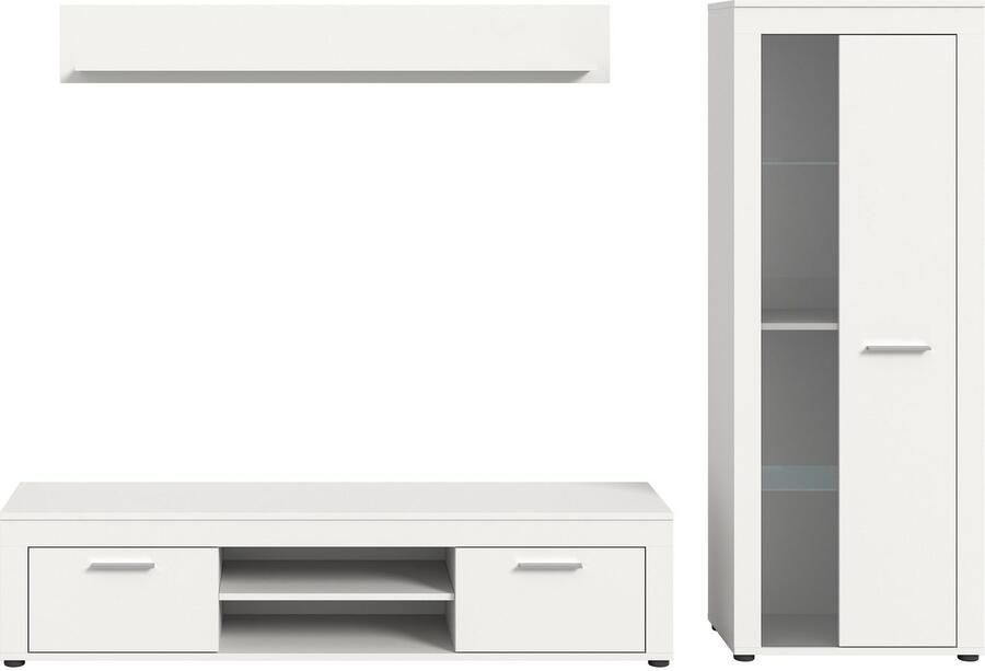 INOSIGN Wandmeubel Aosta Breedte 235cm bestaand uit Lowboard Wandplank Vitrine Woonwand combinatie opbouwwand meubelset kastwand meubelcombi (3 stuks) - Foto 7