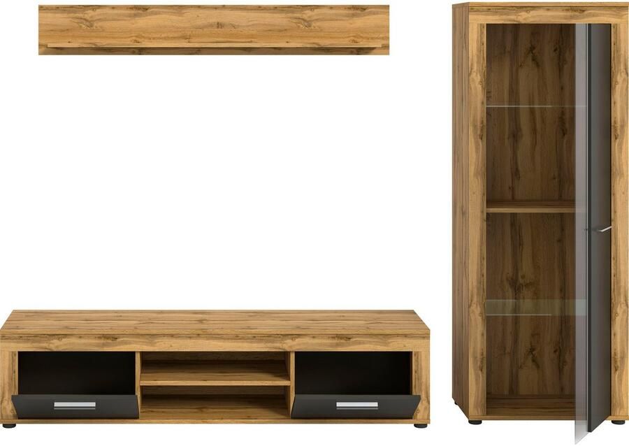 INOSIGN Wandmeubel Aosta Breedte 235cm bestaand uit Lowboard Wandplank Vitrine Woonwand combinatie opbouwwand meubelset kastwand meubelcombi (3 stuks) - Foto 6