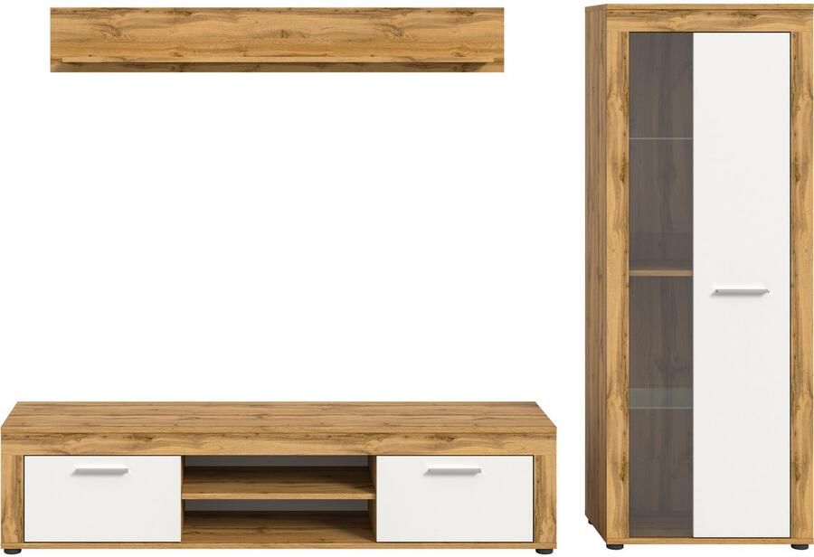 INOSIGN Wandmeubel Aosta Breedte 235cm bestaand uit Lowboard Wandplank Vitrine Woonwand combinatie opbouwwand meubelset kastwand meubelcombi (3 stuks) - Foto 7