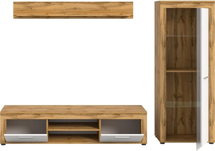 INOSIGN Wandmeubel Aosta Breedte 235cm bestaand uit Lowboard Wandplank Vitrine Woonwand combinatie opbouwwand meubelset kastwand meubelcombi (3 stuks) - Foto 4