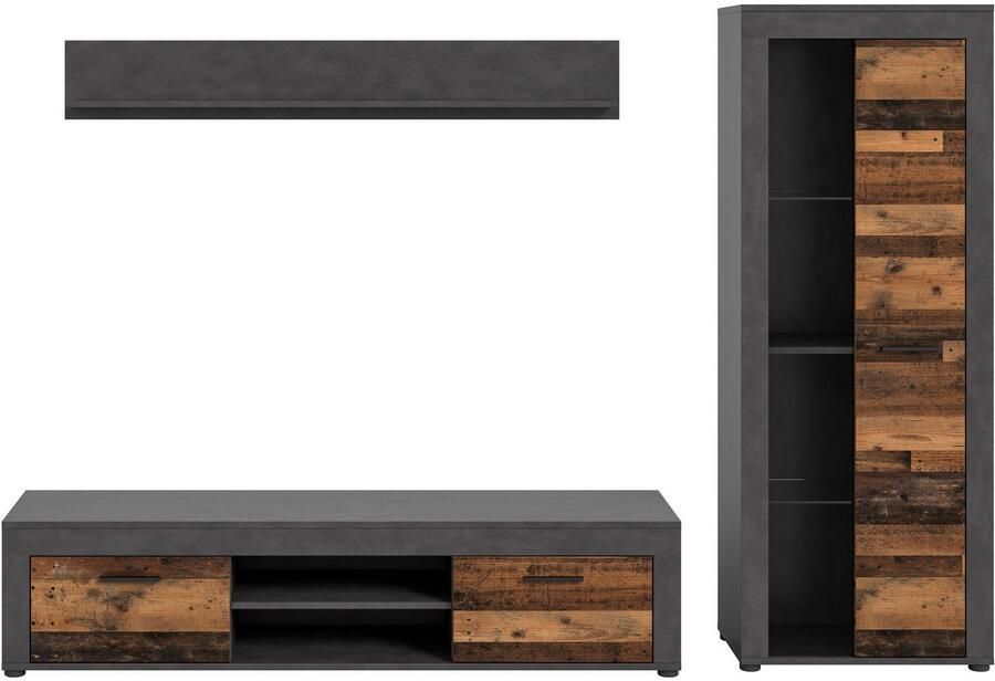 INOSIGN Wandmeubel Aosta Breedte 235cm bestaand uit Lowboard Wandplank Vitrine Woonwand combinatie opbouwwand meubelset kastwand meubelcombi (3 stuks) - Foto 6