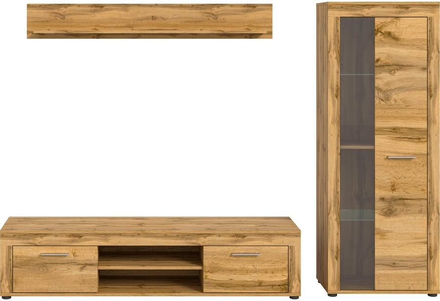 INOSIGN Wandmeubel Aosta Breedte 235cm bestaand uit Lowboard Wandplank Vitrine Woonwand combinatie opbouwwand meubelset kastwand meubelcombi (3 stuks) - Foto 10