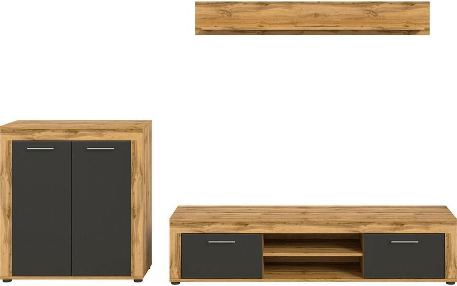 INOSIGN Wandmeubel Aosta Breedte 255cm bestaand uit Highboard Lowboard Wandplank Woonwand combinatie opbouwwand meubelset kastwand meubelcombi (3-delig) - Foto 6