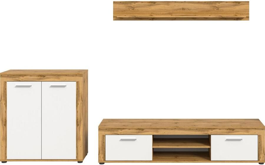 INOSIGN Wandmeubel Aosta Breedte 255cm bestaand uit Highboard Lowboard Wandplank Woonwand combinatie opbouwwand meubelset kastwand meubelcombi (3-delig) - Foto 7