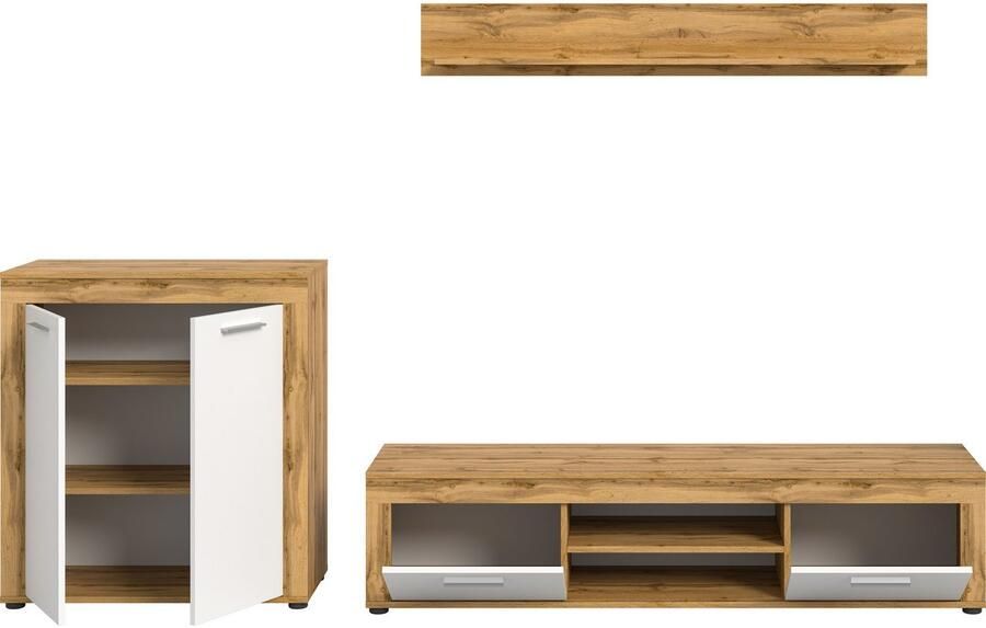 INOSIGN Wandmeubel Aosta Breedte 255cm bestaand uit Highboard Lowboard Wandplank Woonwand combinatie opbouwwand meubelset kastwand meubelcombi (3-delig) - Foto 6