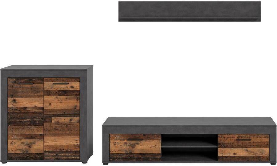 INOSIGN Wandmeubel Aosta Breedte 255cm bestaand uit Highboard Lowboard Wandplank Woonwand combinatie opbouwwand meubelset kastwand meubelcombi (3-delig) - Foto 5