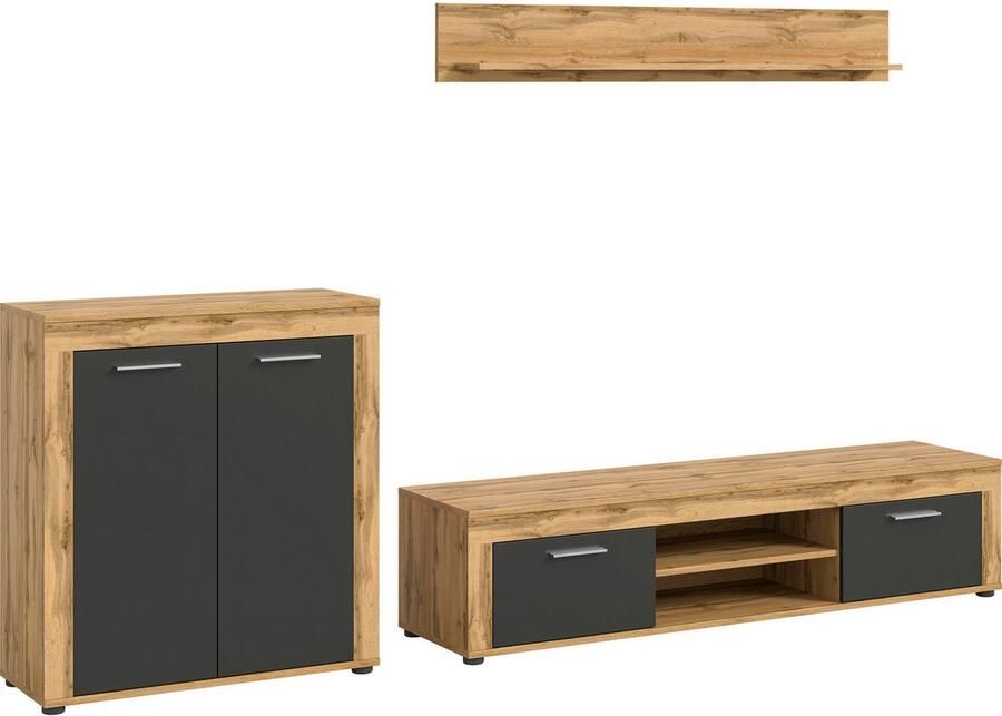 INOSIGN Wandmeubel Aosta Breedte 255cm bestaand uit Highboard Lowboard Wandplank Woonwand combinatie opbouwwand meubelset kastwand meubelcombi (3-delig) - Foto 4