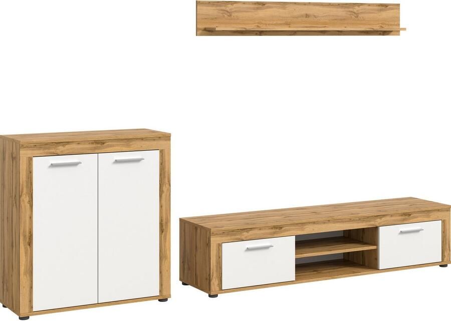 INOSIGN Wandmeubel Aosta Breedte 255cm bestaand uit Highboard Lowboard Wandplank Woonwand combinatie opbouwwand meubelset kastwand meubelcombi (3-delig) - Foto 3