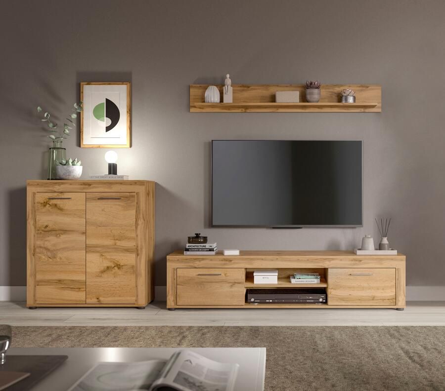 INOSIGN Wandmeubel Aosta Breedte 255cm bestaand uit Highboard Lowboard Wandplank Woonwand combinatie opbouwwand meubelset kastwand meubelcombi (3-delig) - Foto 11