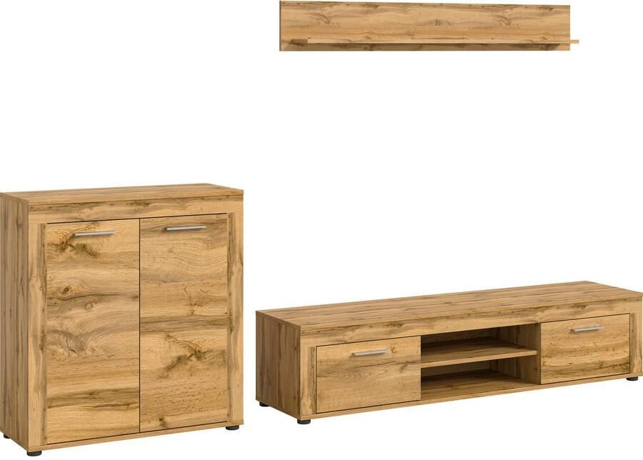 INOSIGN Wandmeubel Aosta Breedte 255cm bestaand uit Highboard Lowboard Wandplank Woonwand combinatie opbouwwand meubelset kastwand meubelcombi (3-delig) - Foto 8