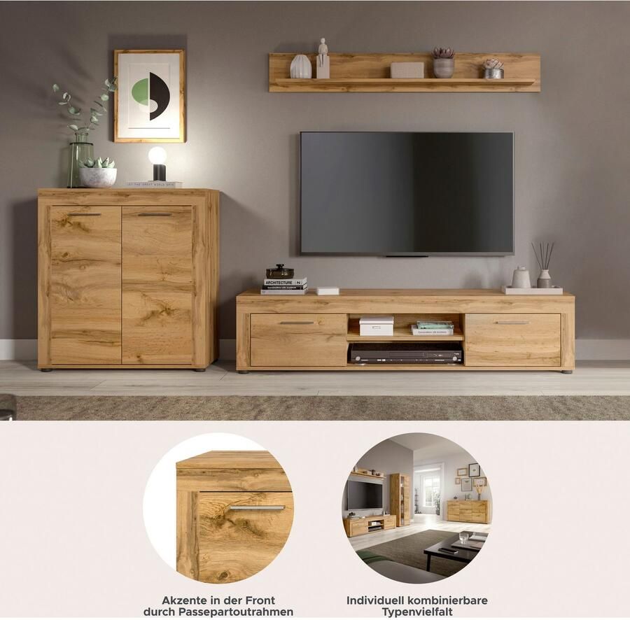 INOSIGN Wandmeubel Aosta Breedte 255cm bestaand uit Highboard Lowboard Wandplank Woonwand combinatie opbouwwand meubelset kastwand meubelcombi (3-delig) - Foto 3