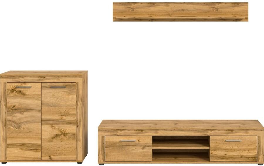 INOSIGN Wandmeubel Aosta Breedte 255cm bestaand uit Highboard Lowboard Wandplank Woonwand combinatie opbouwwand meubelset kastwand meubelcombi (3-delig) - Foto 10