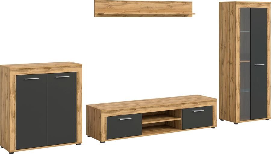 INOSIGN Wandmeubel Aosta Breedte 330cm bestaand uit Highboard Lowboard Wandplank Vitrine (4 stuks) - Foto 6