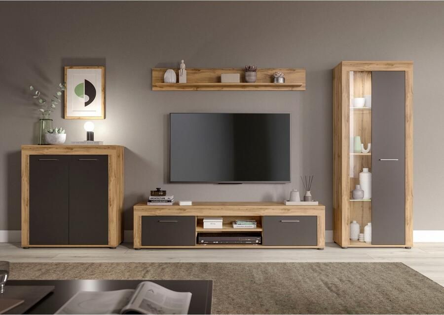 INOSIGN Wandmeubel Aosta Breedte 330cm bestaand uit Highboard Lowboard Wandplank Vitrine (4 stuks) - Foto 3