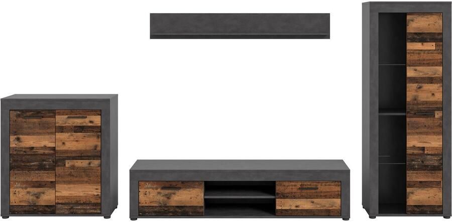 INOSIGN Wandmeubel Aosta Breedte 330cm bestaand uit Highboard Lowboard Wandplank Vitrine (4 stuks) - Foto 6