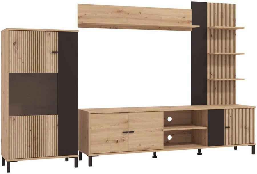 INOSIGN Wandmeubel Avignon incl. Highboard TV-meubel Staande plank en Wandplank 263 cm trendkleuren met decoratieve zwarte strepen tv tot 58' (complete set 4 stuks) - Foto 3