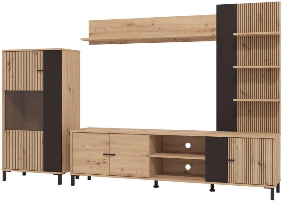 INOSIGN Wandmeubel Avignon incl. Highboard TV-meubel Staande plank en Wandplank 263 cm trendkleuren met decoratieve zwarte strepen tv tot 58' (complete set 4 stuks) - Foto 2
