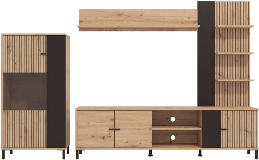 INOSIGN Wandmeubel Avignon incl. Highboard TV-meubel Staande plank en Wandplank 263 cm trendkleuren met decoratieve zwarte strepen tv tot 58' (complete set 4 stuks) - Foto 4