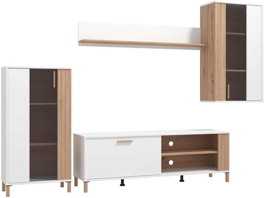 INOSIGN Wandmeubel Bastia woonwand mediawand aanbouwwand met MDF-profielen breedte 281 cm (complete set 4-delig)