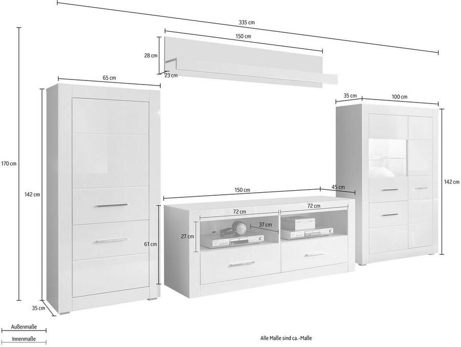 INOSIGN Wandmeubel Bianco (set 4-delig)