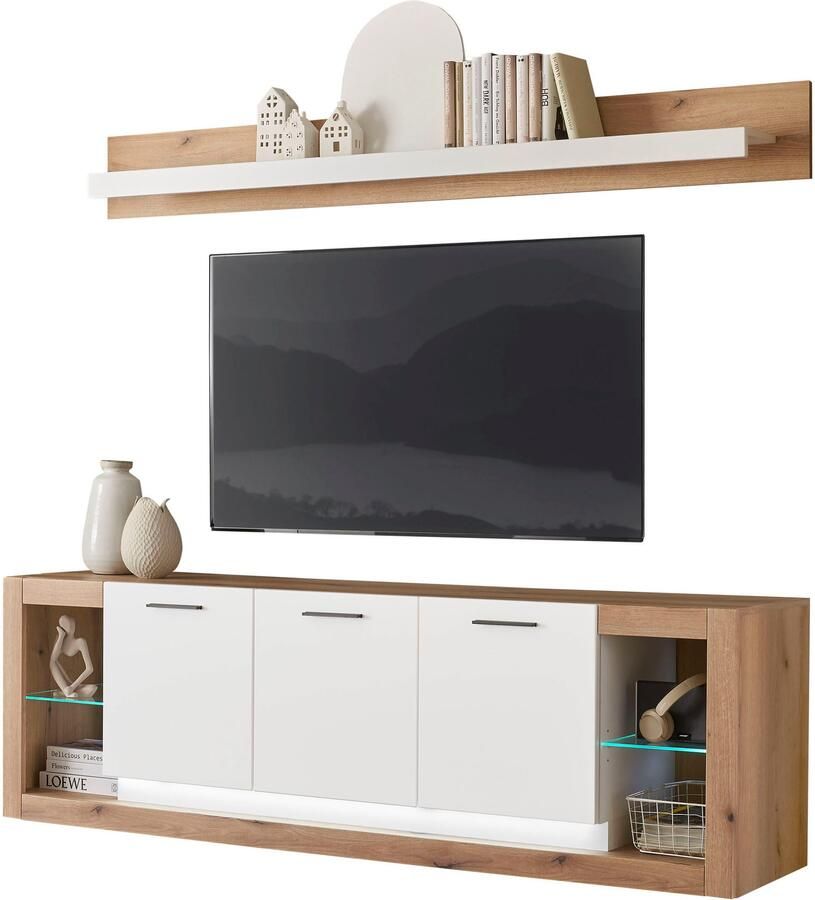 INOSIGN Wandmeubel Brixen moderne opbouwwand woonkamer set eik Evoke decor met wit (set 2-delig) - Foto 6