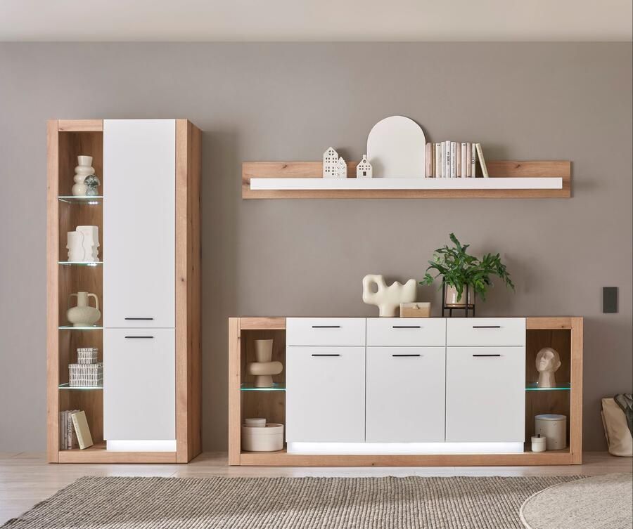 INOSIGN Wandmeubel Brixen moderne opbouwwand woonkamer set eik Evoke decor met wit (set 3-delig) - Foto 7