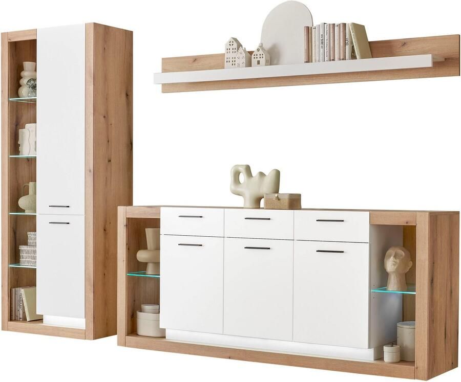 INOSIGN Wandmeubel Brixen moderne opbouwwand woonkamer set eik Evoke decor met wit (set 3-delig) - Foto 2