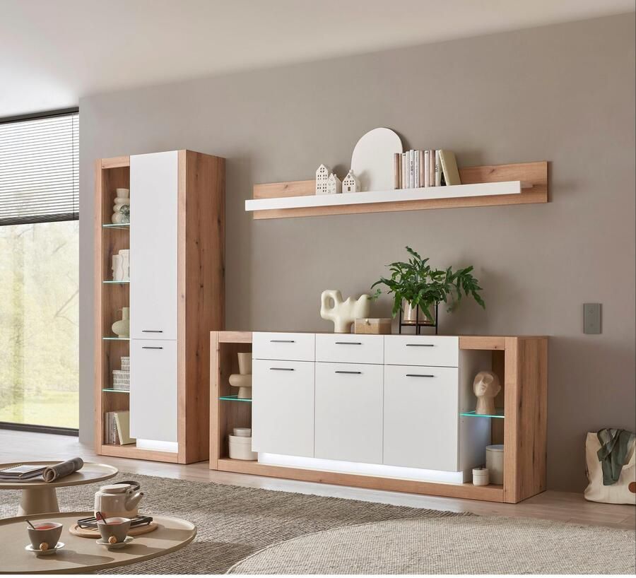 INOSIGN Wandmeubel Brixen moderne opbouwwand woonkamer set eik Evoke decor met wit (set 3-delig)