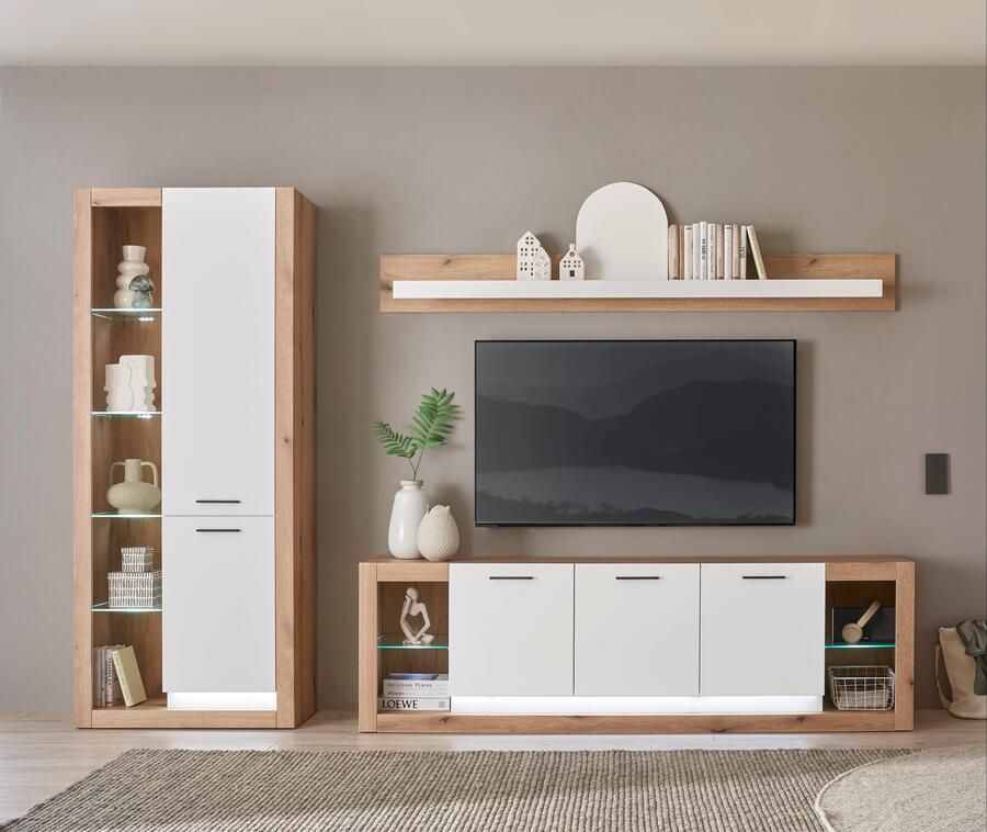 INOSIGN Wandmeubel Brixen moderne opbouwwand woonkamer set eik Evoke decor met wit (set 3-delig) - Foto 7