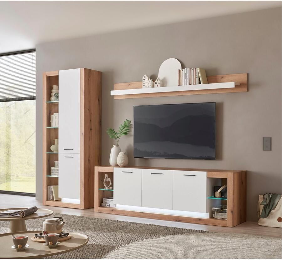 INOSIGN Wandmeubel Brixen moderne opbouwwand woonkamer set eik Evoke decor met wit (set 3-delig)