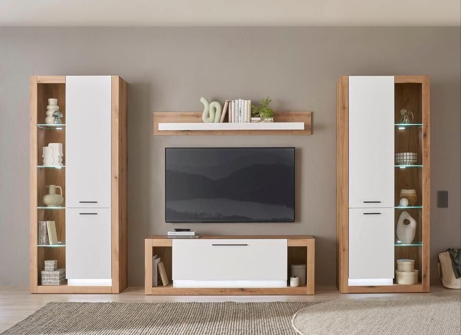 INOSIGN Wandmeubel Brixen moderne opbouwwand woonkamer set eik Evoke decor met wit (set 4-delig) - Foto 8