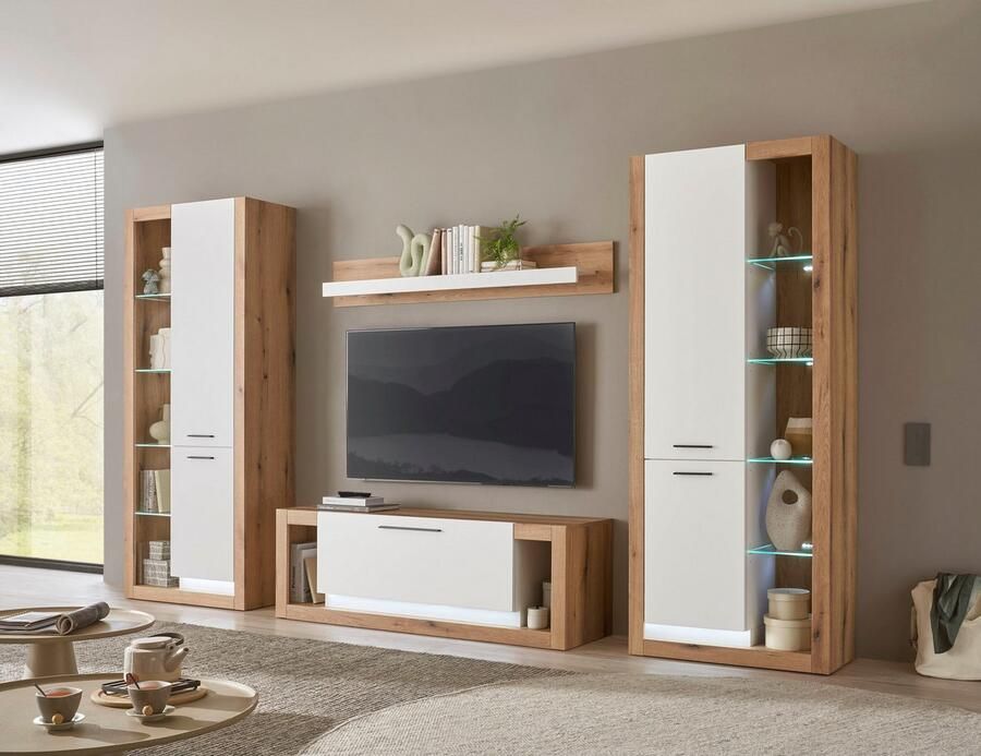 INOSIGN Wandmeubel Brixen moderne opbouwwand woonkamer set eik Evoke decor met wit (set 4-delig) - Foto 2